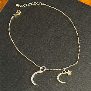 Gold Plated Silver Crescent Moon Charm Ankle Bracelet